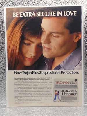 VTG Trojan Plus 2 Condoms Extra Protection 1988 Print Advertising Full Page Ad