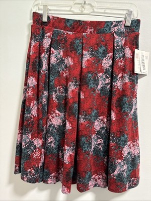  LulaRoe Floral Madison Skirt Size M Pleated With Pockets Red Green Plum Floral