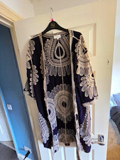 Apricot Navy & White Embroidered Dress 3/4 Sleeve Womens Size S/M Maxi