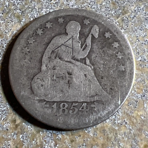 1854 O Seated Liberty Quarter Graffiti Y-258
