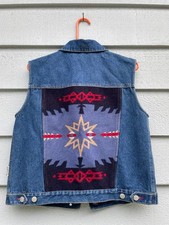Vintage Pendleton Denim Vest Southwest Navajo Aztec Wool Blanket Tribal Medium