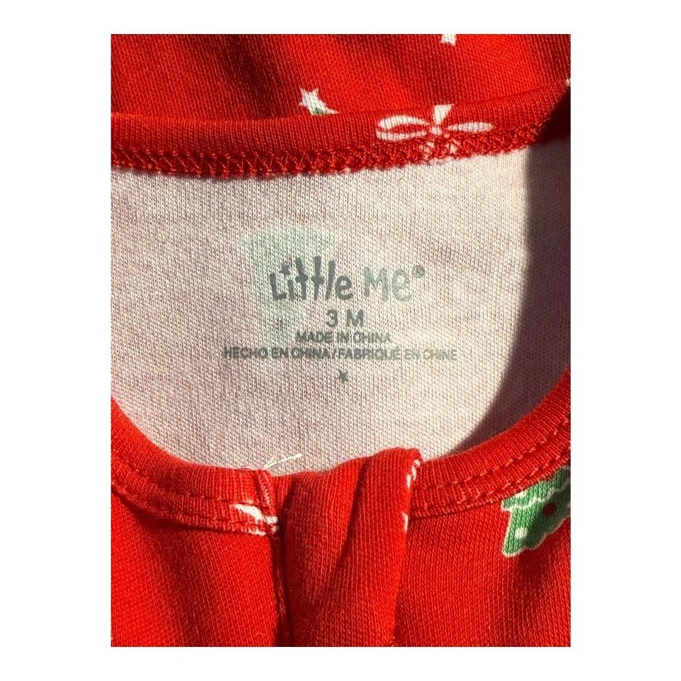 Little Me Baby Girls Red Christmas Tree Footed Pajamas With Headband 3M - Image 3 of 3