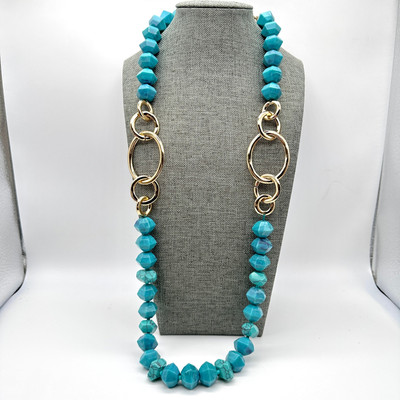 NRQ Long Faux Turquoise Gold Tone Beaded Necklace