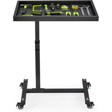 Adjustable Work Table with Wheels, Mechanic Rolling Tool Tray Table