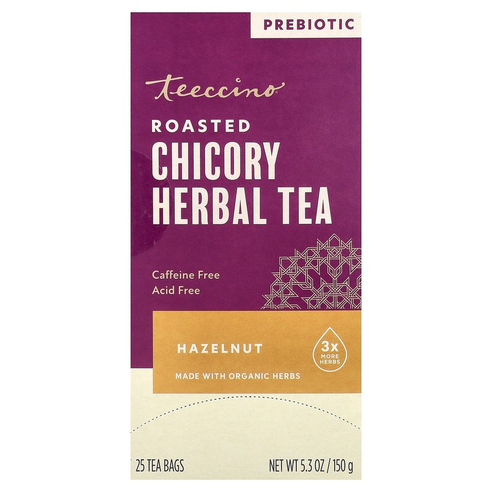 Roasted Chicory Herbal Tea, Hazelnut, Caffeine Free, 25 Tea Bags, 5.3 oz (150 g)