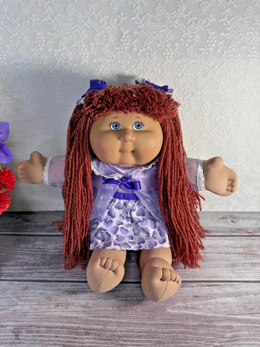 Vintage 1985 Cabbage Patch Kids Doll 16" Red Hair Purple eyes Original Clothes