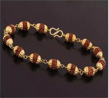 Bracelet Rudraksha capuchon doré perles rudraksha originales/élégant bracelet...