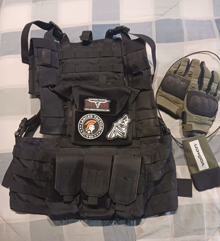 Lancer Adjustable Tactical Padded Vest + Patches Valken gloves & pouch Paintball