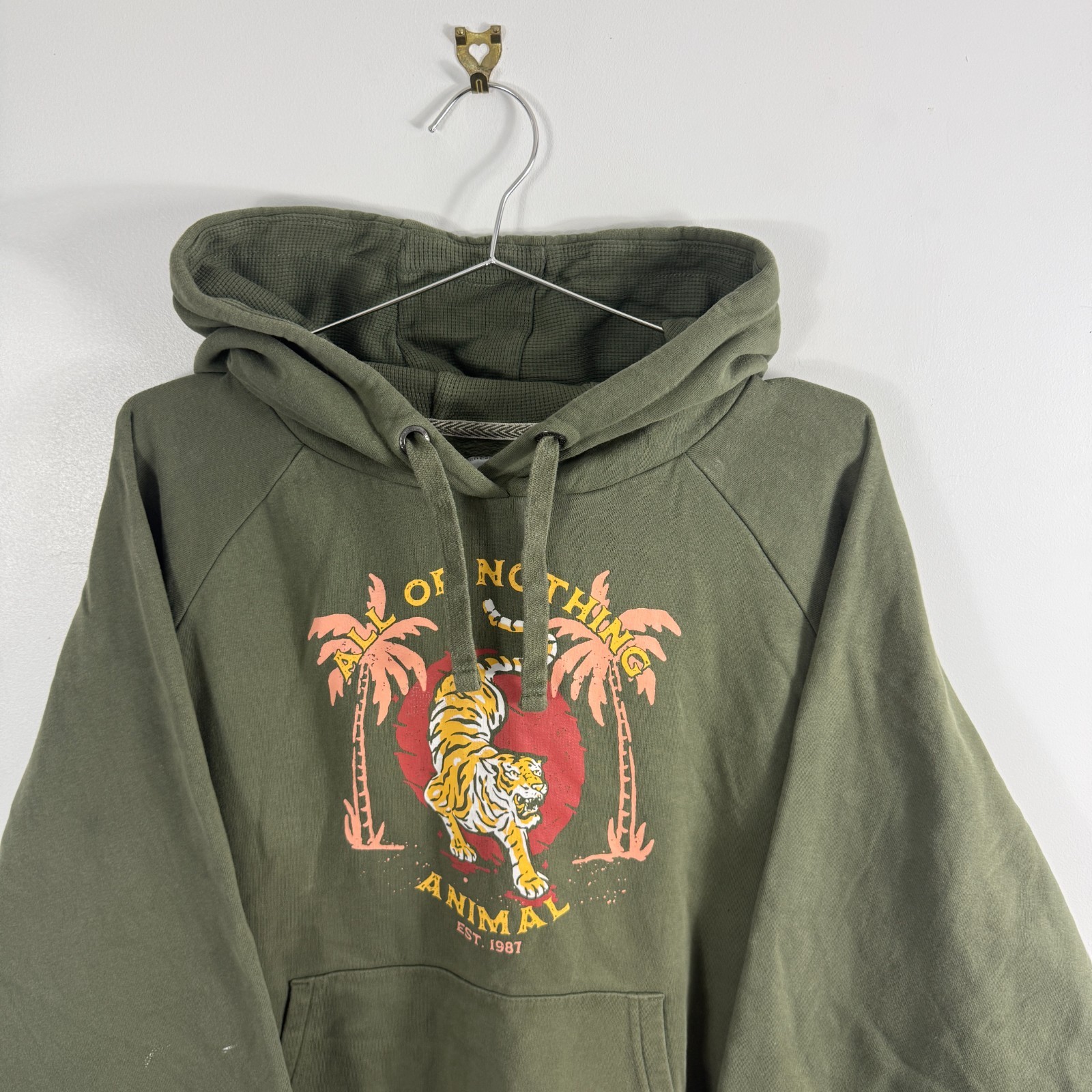 Women's VTG Animal Olive Green Tiger Graphic Size UK 18 / XL Pullover Hoodie image 2