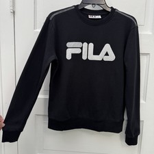 FILA Black Logo Crewneck Sweatshirt Men  s Small Cotton Blend Pullover