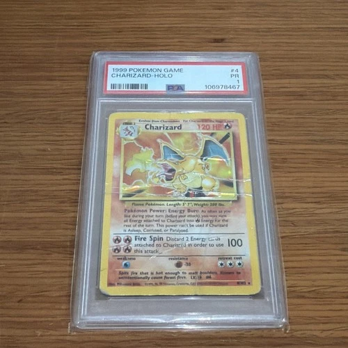 1999 POKEMON TCG BASE SET UNLIMITED CHARIZARD HOLO 4/102 PSA 1