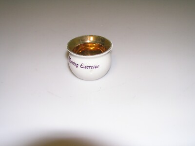 Vintage Germany 1 1/4'' Cup Figurine Ornament w Sign Morning Exercise