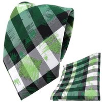 Tigertie Designer Krawatte + Einstecktuch GrüN Grau Silber Schwarz Gestreift