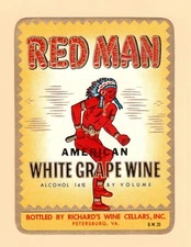 RED MAN { INDIAN } AMERICAN WHITE GRAPE WINE PETERSBURG VA UNUSED LABEL