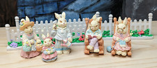 5 Bunny Figurine Easter Decor Family Country Bunnies Fences Garden Resin Spring