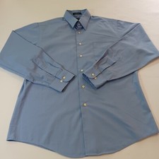 Arrow Fitted Poplin Wrinkle Free Men's Blue Long Sleeve Button Shirt Sz L 34/35