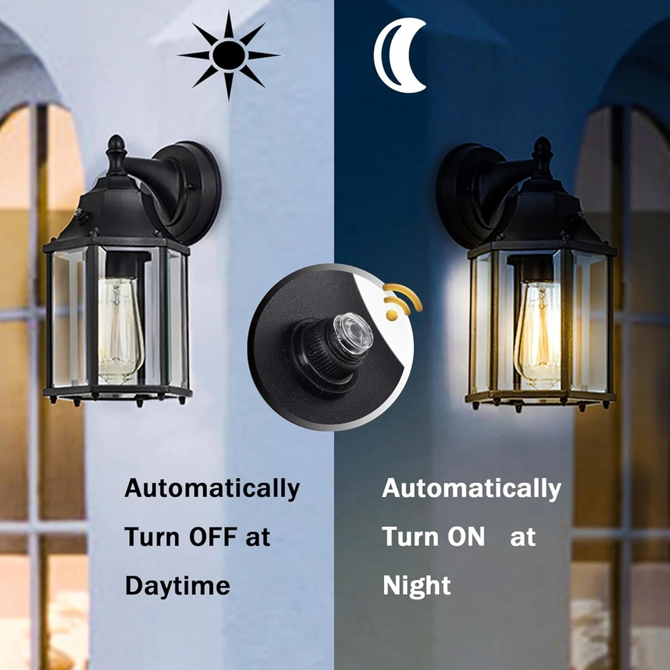 Outdoor Wall Light Fixture Dusk To Dawn 2 Pack Matte Black Outdoor Porch Lights - Image 3 of 4