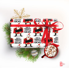 Name Personalized Christmas Gift Wrap Naughty Skinny Santa Custom Wrapping Paper