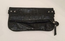 Black Women Envelope Zipper Clutch Wristlet Purse Crocodile Pattern