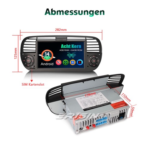 4+64GB Android 14 DAB+ Autoradio Navi CarPlay 8 Kern Wifi DSP Bluetooth Fiat 500 - Bild 22 von 24