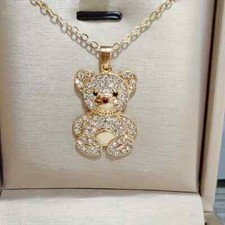 Cute Sparkling Animal Bear Gold Bear Pendant Necklace Girls Jewelry Gift