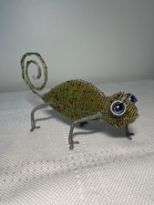 Wrapped Metal Wire and Colorful Beaded Gecko Lizard Sculpture Custom Hand Made