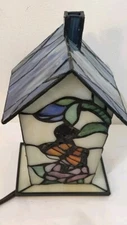 STAIN GLASS BIRD HOUSE CAT BUTTERFLY NIGHT LIGHT Electric Light  7.5" X 4" WORKS