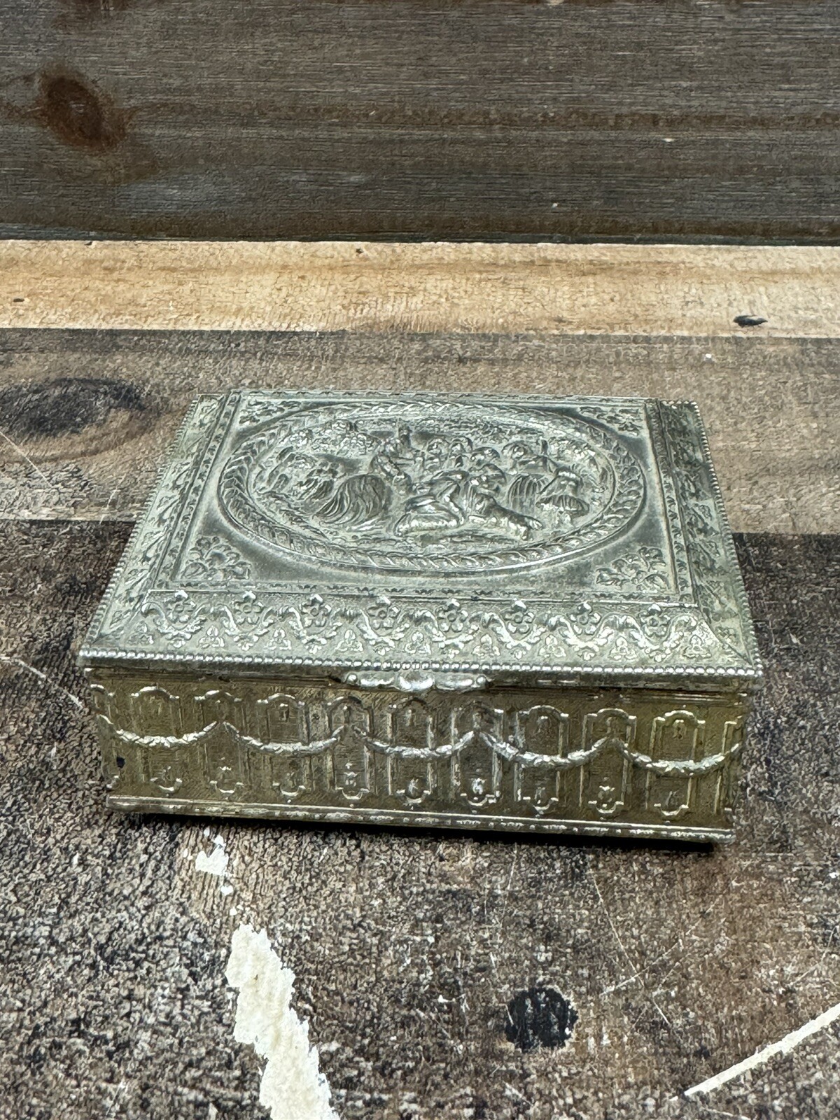 Vintage Brass Engraved Jewelry Trinket Box-image