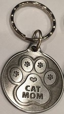 Cat Mom Paw Print Heart - A True Friend Pet Key Chain Tag Keychain Pewter Color