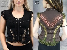 WOMENS Flower of Life WAISTCOAT LACE Studded Hippy Pixie Psytrance Festival Goa