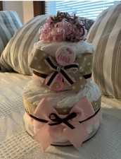 Diaper cake--IT'S A GIRL PINK/BROWN BABY SHOWER GIFT/CENTERPIECE