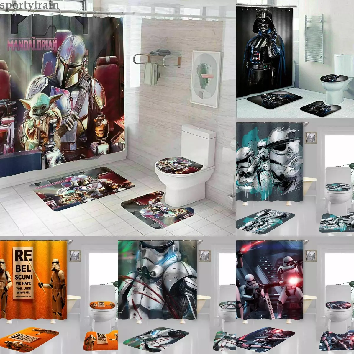 Star Wars Mandalorian Bathroom Sets 4PCS Shower Curtain Toilet Lid