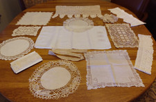 Vintage Lot Table Linen Lace 14 Pieces Repurpose Weddings Sewing Crafting