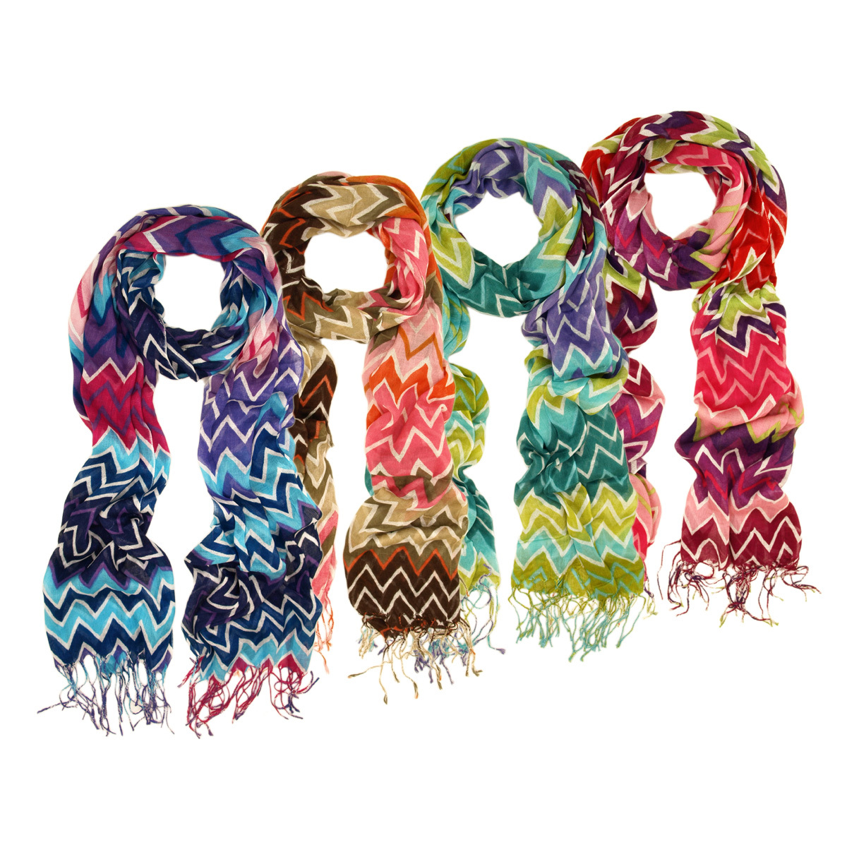 Multi Color Long Zig Zag Fringe Scarf - Different Colors Available