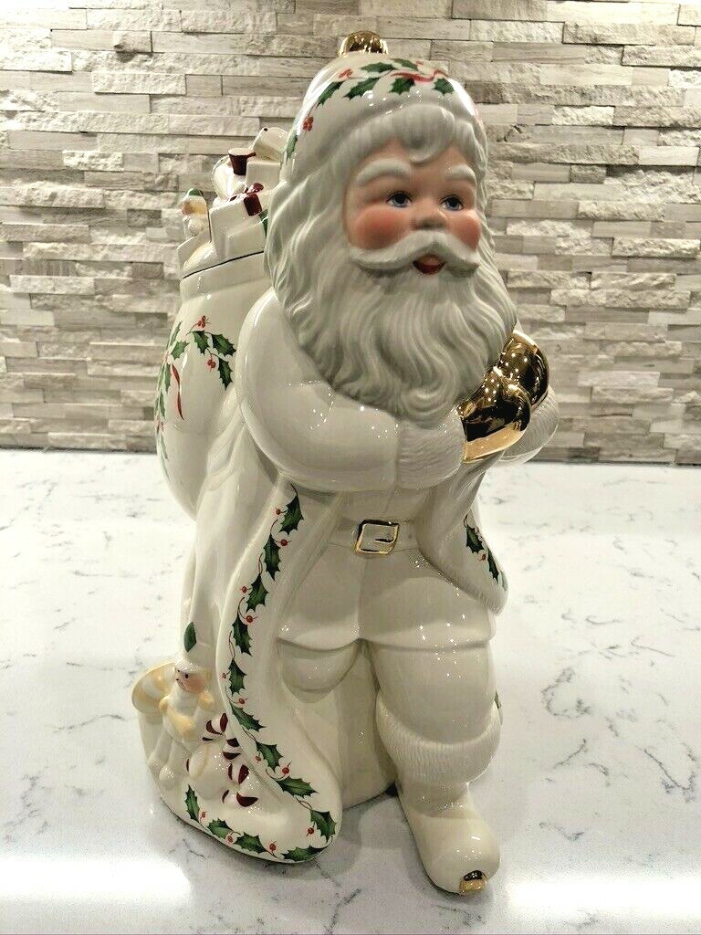 VTG LENOX 1999 CHRISTMAS HOLIDAY SANTA COOKIE JAR 2 PC LIMITED