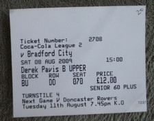 2009-10  Notts County v Bradford City - League Two  - Ticket Stub