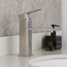 7.4" Brushed Nickel Bathroom Basin Sink Mixer Faucet 1 Handle Deck Mounted Taps