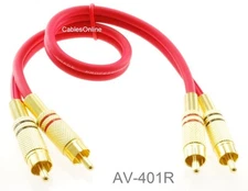 1ft 2-RCA Male/Male Gold-Plated Red Flexible Audio Cable, CablesOnline AV-401R