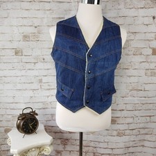 Vintage Esprit by Campus Size 38 Small Sherpa Fleece Lined Denim Vest Snap Mens