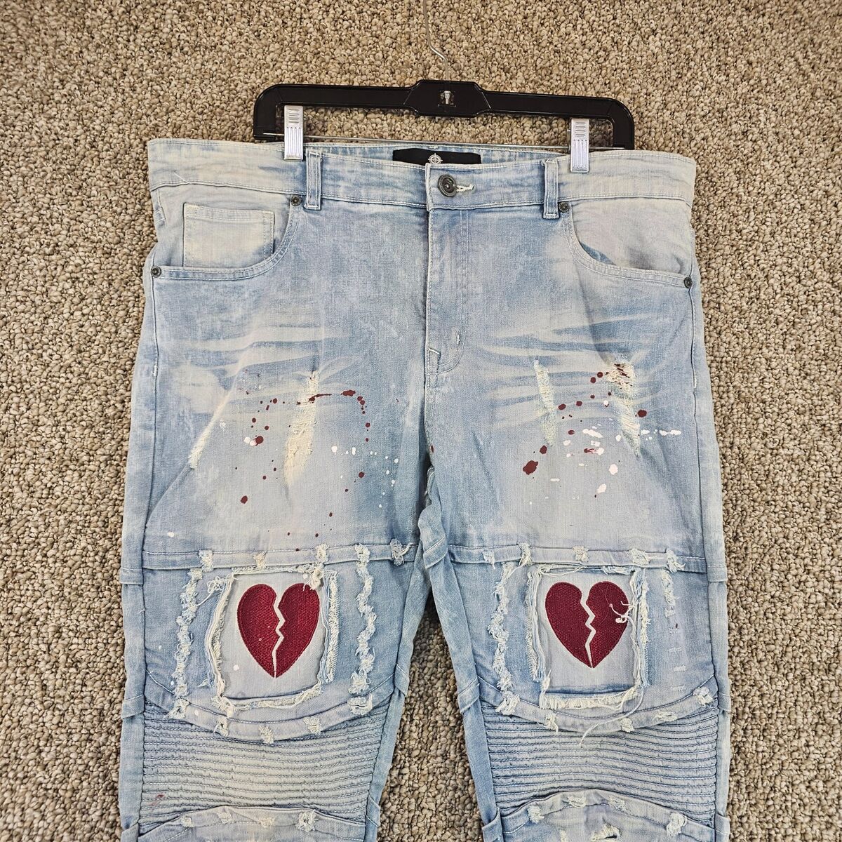 Focus Jeans Mens 38x34 Blue denim Broken Heart Paint Focus Jeans Mens 38x34 Blue denim Broken Heart Paint