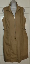 SHARAGANO camel Khaki Tan Stretch Cotton Zip Front Buckle Sides Shirt Dress 12