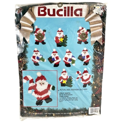 BUCILLA Jolly Santa Set of 10 Ornaments Christmas Canvas Needlework Kit / 61136 - Picture 4 of 14