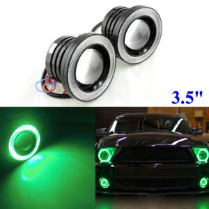 2x 95MM Green COB LED Fog Lamp Car Auto Angel Eyes Halo Ring Lights Headlights 