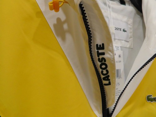 LACOSTE Navy Blue/Yellow/White Lightweight Colorblocked Hooded Jacket Sz 52/M/L - Picture 9 of 12