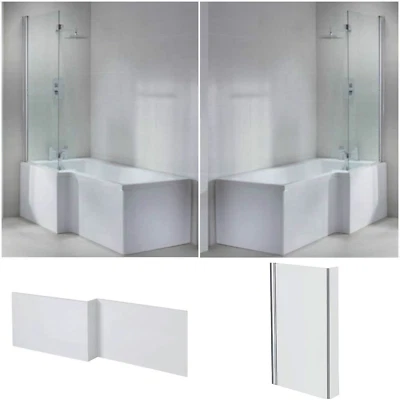 l shape shower bath tub left right hand 1600 1700 large 1800 screen panel White
