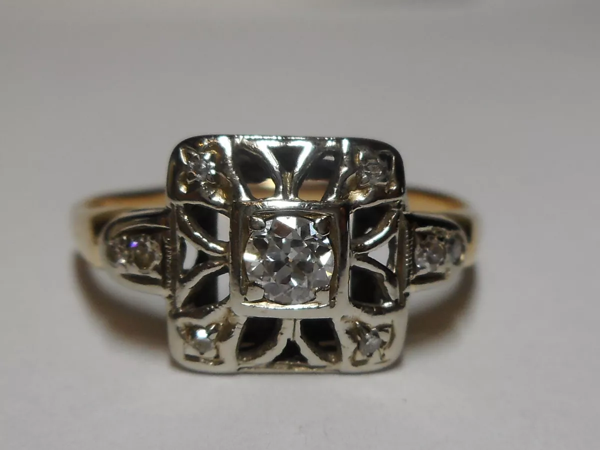 14k White Yellow gold Diamond Edwardian Ring