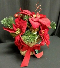 Artificial Holiday Floral Christmas Red Poinsettia 14" Pine Greenery Pinecone