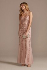 Size 8 David's Bridal Mauve/Pink Embroidered Formal Dress