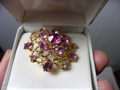 Vintage Brooch Pink Stones Ladies Pin back NICE!