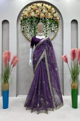 Traditional Style Tibby Silk Beautiful Saree With Blouse For Women & Girls